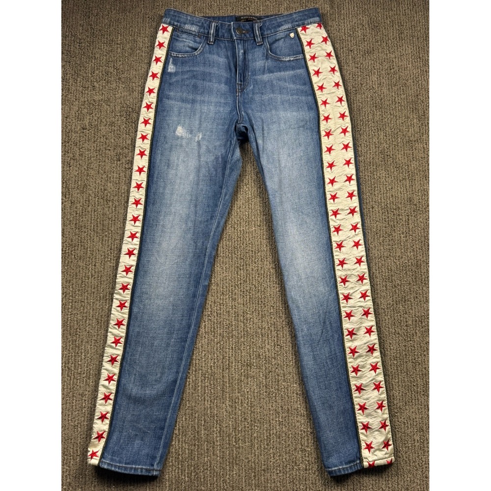 Maison Scotch & Soda Straight Leg Star Stripe Jeans Blue Denim 26/32 Distressed